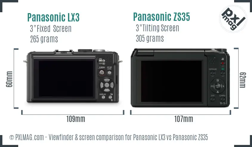 Panasonic LX3 vs Panasonic ZS35 Screen and Viewfinder comparison