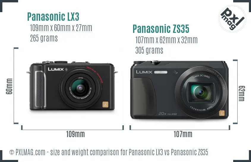Panasonic LX3 vs Panasonic ZS35 size comparison