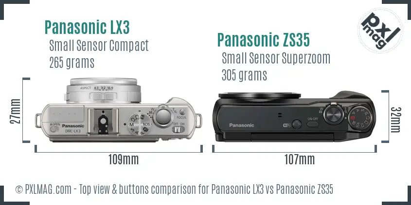 Panasonic LX3 vs Panasonic ZS35 top view buttons comparison