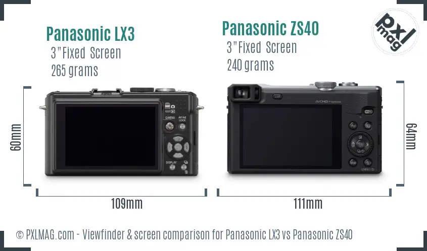Panasonic LX3 vs Panasonic ZS40 Screen and Viewfinder comparison