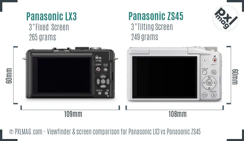 Panasonic LX3 vs Panasonic ZS45 Screen and Viewfinder comparison