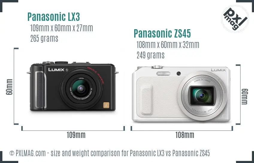 Panasonic LX3 vs Panasonic ZS45 size comparison