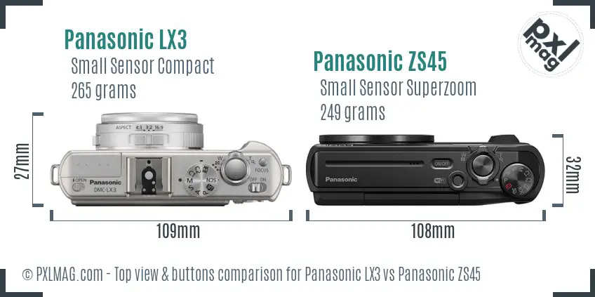 Panasonic LX3 vs Panasonic ZS45 top view buttons comparison