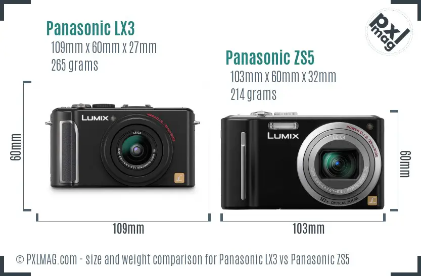 Panasonic LX3 vs Panasonic ZS5 size comparison