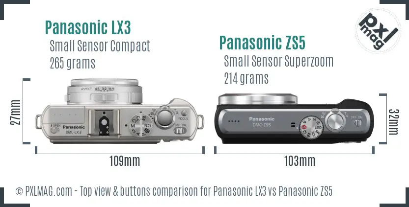 Panasonic LX3 vs Panasonic ZS5 top view buttons comparison