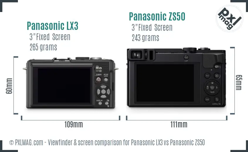 Panasonic LX3 vs Panasonic ZS50 Screen and Viewfinder comparison