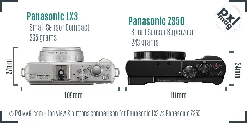 Panasonic LX3 vs Panasonic ZS50 top view buttons comparison