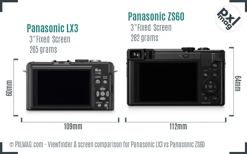 Panasonic LX3 vs Panasonic ZS60 Screen and Viewfinder comparison