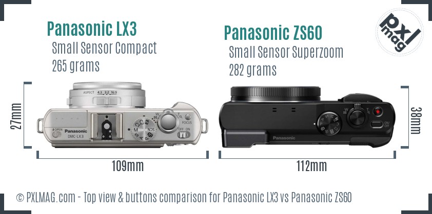 Panasonic LX3 vs Panasonic ZS60 top view buttons comparison
