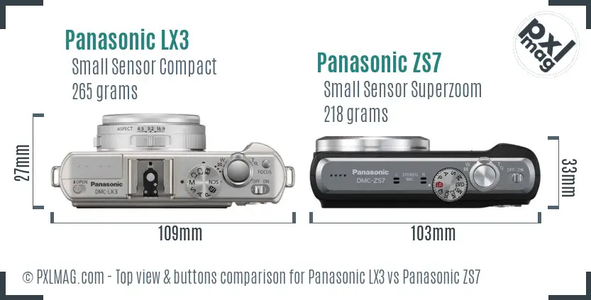 Panasonic LX3 vs Panasonic ZS7 top view buttons comparison