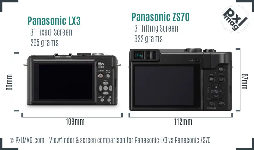Panasonic LX3 vs Panasonic ZS70 Screen and Viewfinder comparison