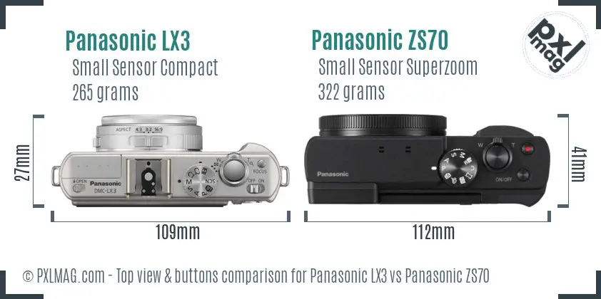 Panasonic LX3 vs Panasonic ZS70 top view buttons comparison