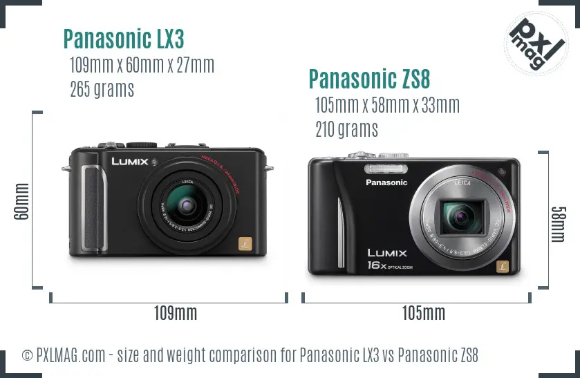 Panasonic LX3 vs Panasonic ZS8 size comparison