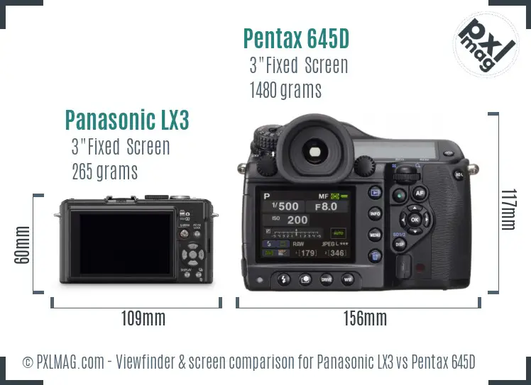Panasonic LX3 vs Pentax 645D Screen and Viewfinder comparison