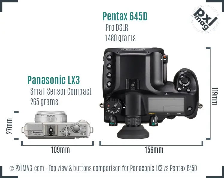 Panasonic LX3 vs Pentax 645D top view buttons comparison