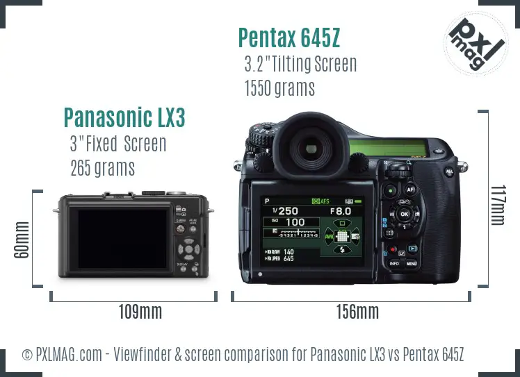 Panasonic LX3 vs Pentax 645Z Screen and Viewfinder comparison