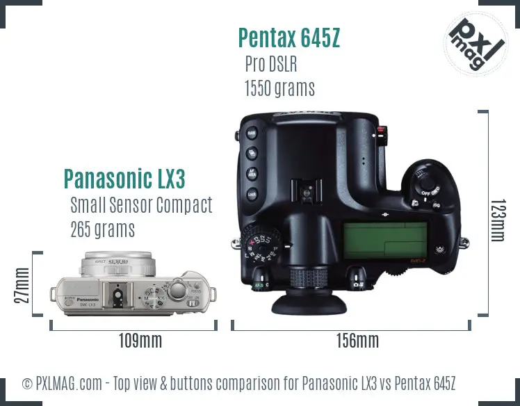 Panasonic LX3 vs Pentax 645Z top view buttons comparison