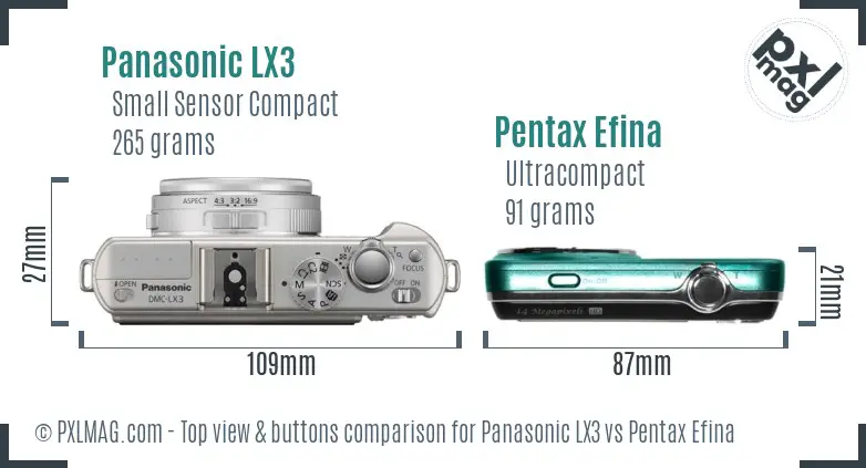 Panasonic LX3 vs Pentax Efina top view buttons comparison
