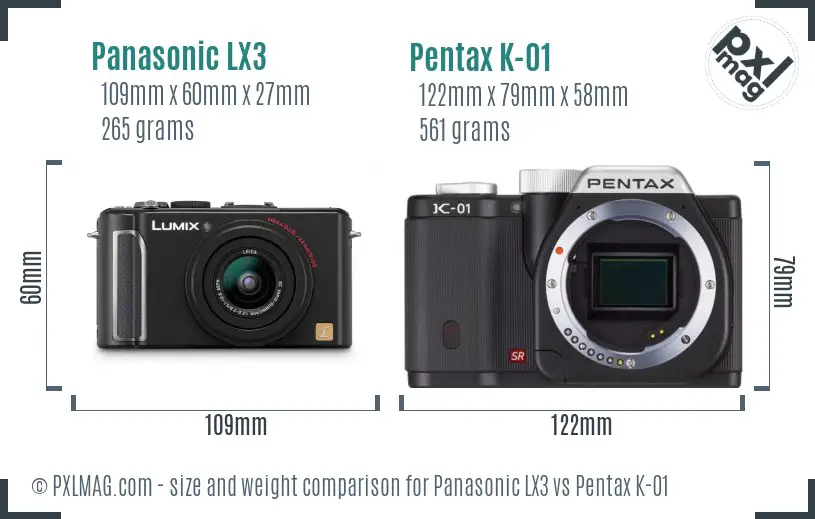 Panasonic LX3 vs Pentax K-01 size comparison