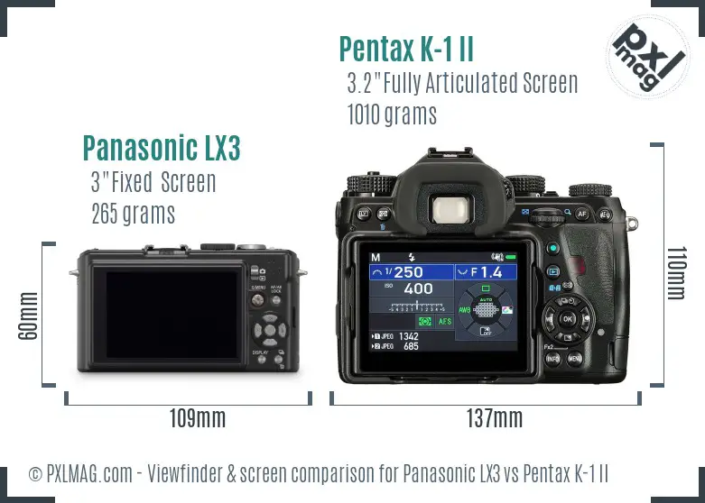 Panasonic LX3 vs Pentax K-1 II Screen and Viewfinder comparison