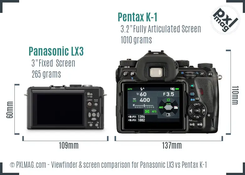 Panasonic LX3 vs Pentax K-1 Screen and Viewfinder comparison