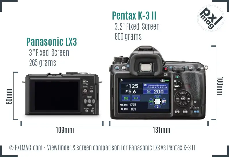 Panasonic LX3 vs Pentax K-3 II Screen and Viewfinder comparison