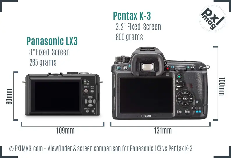 Panasonic LX3 vs Pentax K-3 Screen and Viewfinder comparison