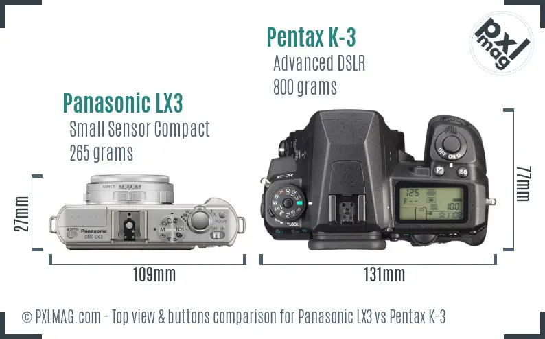 Panasonic LX3 vs Pentax K-3 top view buttons comparison