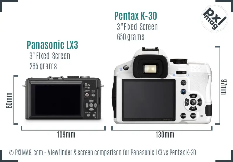 Panasonic LX3 vs Pentax K-30 Screen and Viewfinder comparison