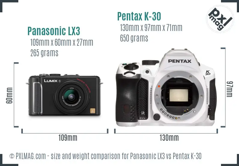 Panasonic LX3 vs Pentax K-30 size comparison