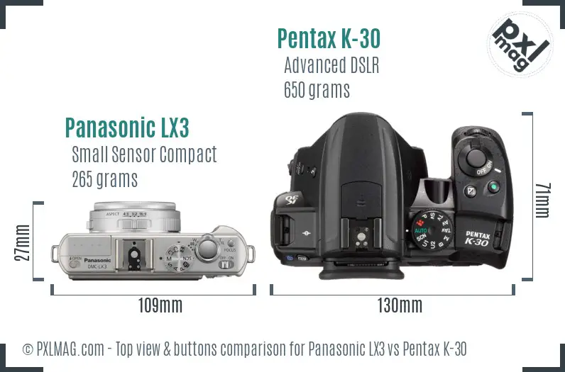 Panasonic LX3 vs Pentax K-30 top view buttons comparison