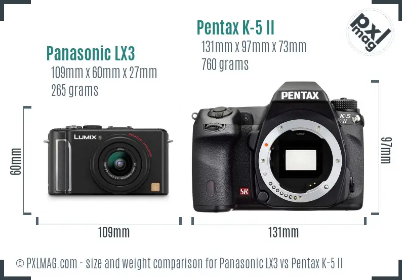 Panasonic LX3 vs Pentax K-5 II size comparison