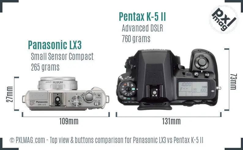 Panasonic LX3 vs Pentax K-5 II top view buttons comparison