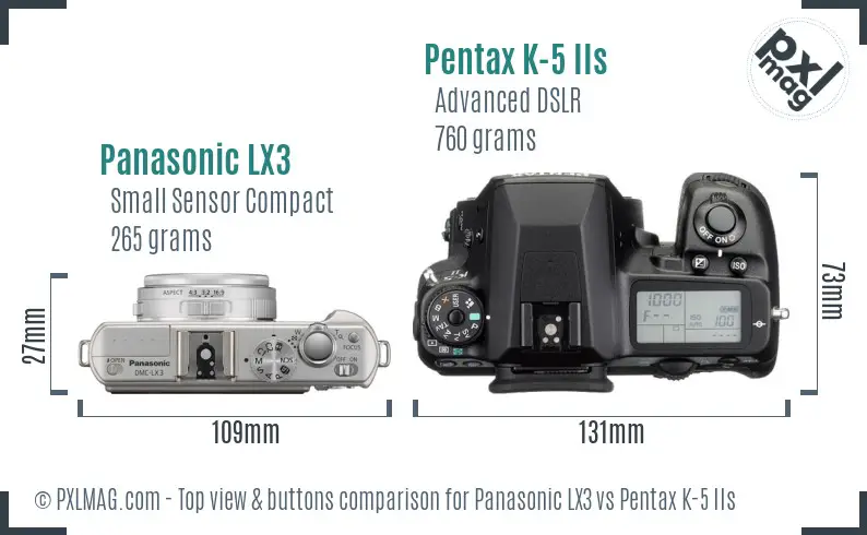 Panasonic LX3 vs Pentax K-5 IIs top view buttons comparison
