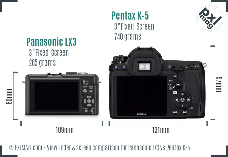 Panasonic LX3 vs Pentax K-5 Screen and Viewfinder comparison