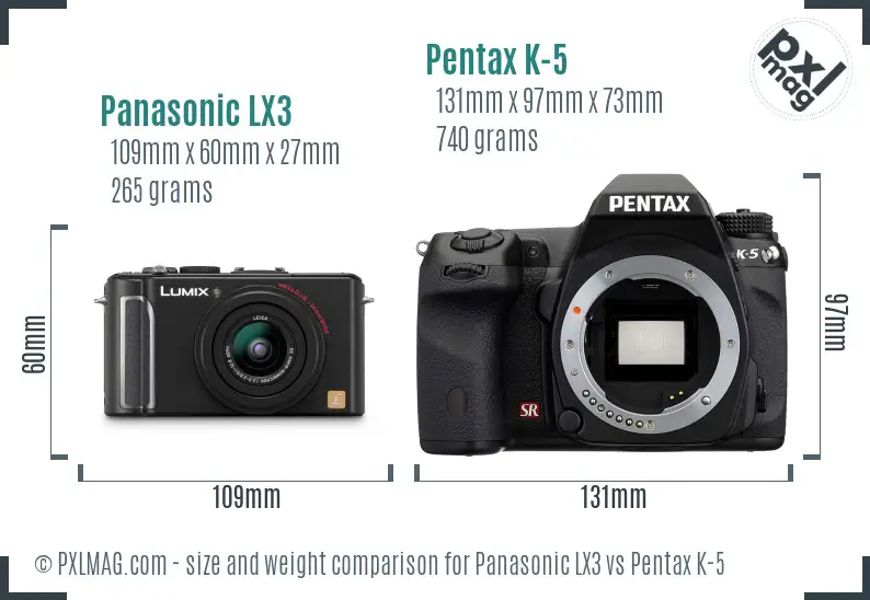 Panasonic LX3 vs Pentax K-5 size comparison