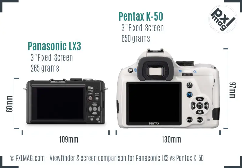 Panasonic LX3 vs Pentax K-50 Screen and Viewfinder comparison