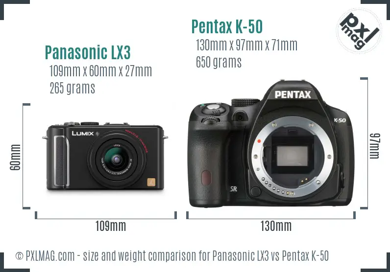 Panasonic LX3 vs Pentax K-50 size comparison