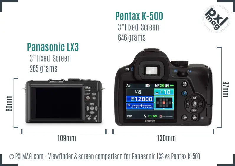 Panasonic LX3 vs Pentax K-500 Screen and Viewfinder comparison