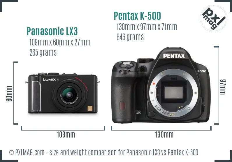 Panasonic LX3 vs Pentax K-500 size comparison