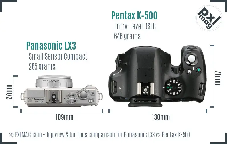 Panasonic LX3 vs Pentax K-500 top view buttons comparison