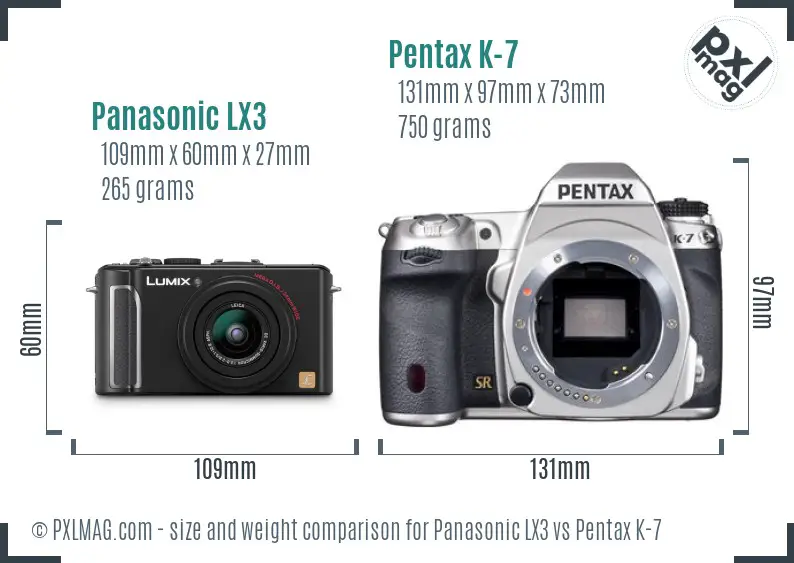 Panasonic LX3 vs Pentax K-7 size comparison