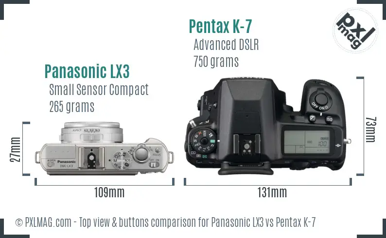 Panasonic LX3 vs Pentax K-7 top view buttons comparison