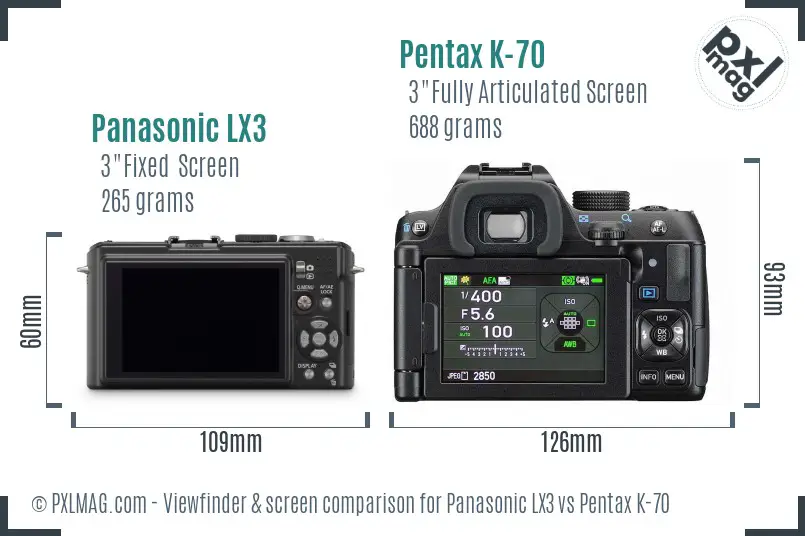 Panasonic LX3 vs Pentax K-70 Screen and Viewfinder comparison