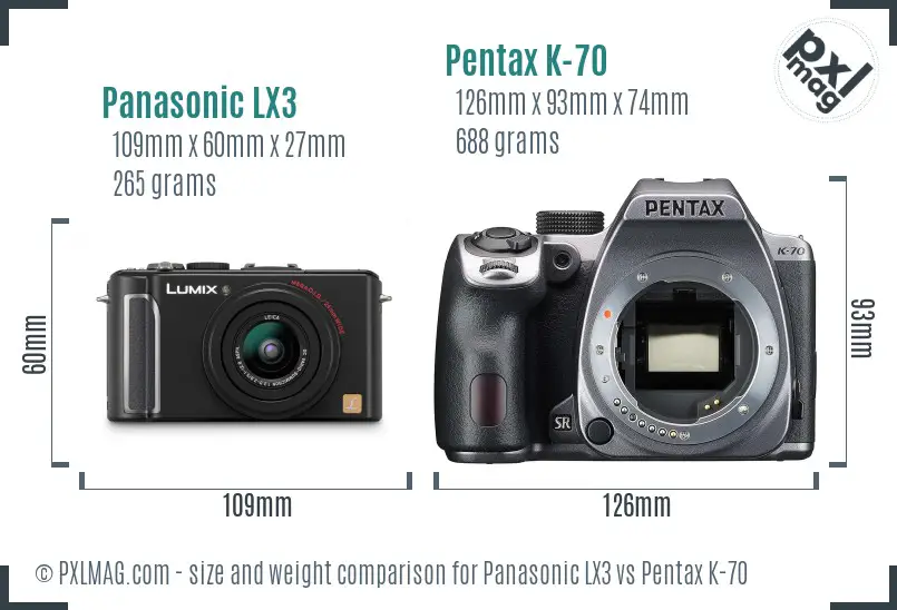 Panasonic LX3 vs Pentax K-70 size comparison