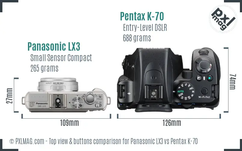 Panasonic LX3 vs Pentax K-70 top view buttons comparison