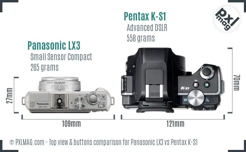 Panasonic LX3 vs Pentax K-S1 top view buttons comparison