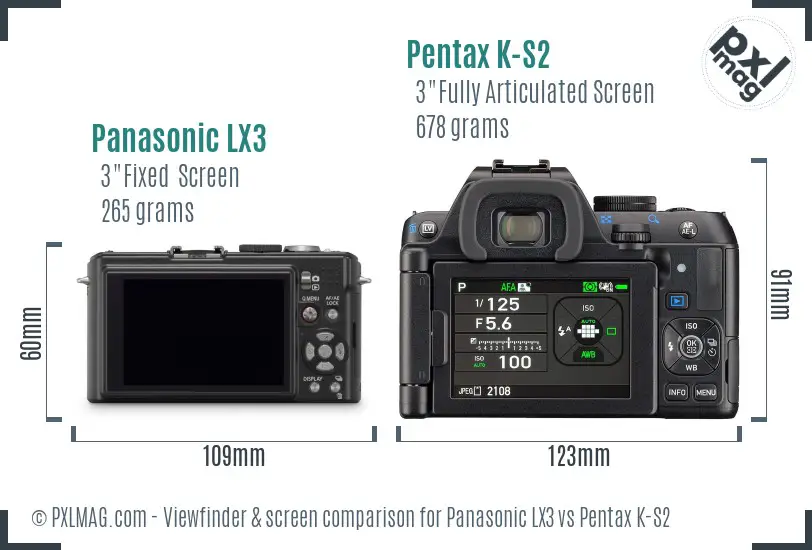 Panasonic LX3 vs Pentax K-S2 Screen and Viewfinder comparison