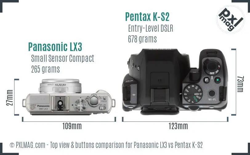 Panasonic LX3 vs Pentax K-S2 top view buttons comparison