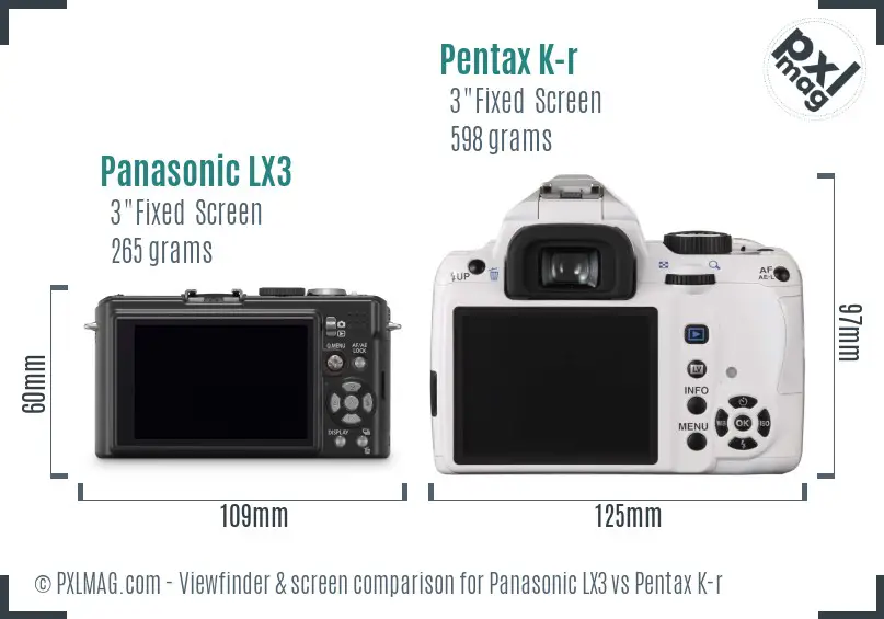 Panasonic LX3 vs Pentax K-r Screen and Viewfinder comparison